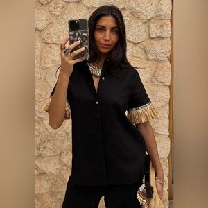 Elegant Black Fringed Women's Top